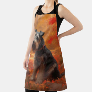 Schnauzer in Autumn Leaves Fall Inspire Apron