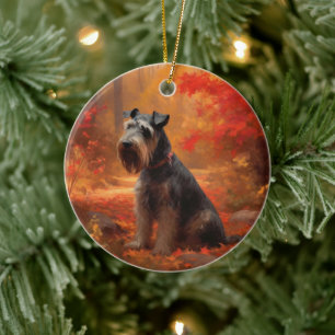Schnauzer in Autumn Leaves Fall Inspire Ceramic Tree Decoration