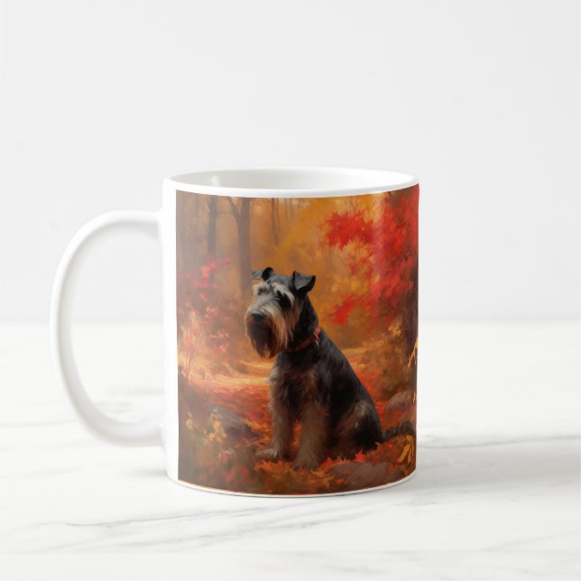 Schnauzer in Autumn Leaves Fall Inspire Coffee Mug (Left)