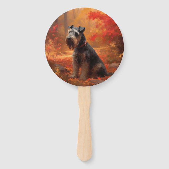 Schnauzer in Autumn Leaves Fall Inspire Hand Fan (Front)