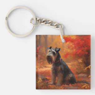 Schnauzer in Autumn Leaves Fall Inspire Key Ring