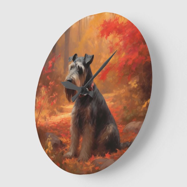 Schnauzer in Autumn Leaves Fall Inspire Large Clock (Angle)