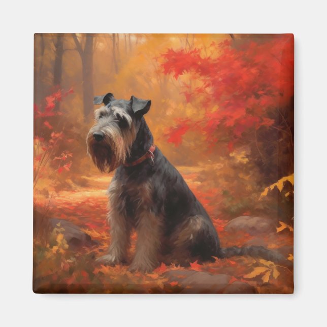 Schnauzer in Autumn Leaves Fall Inspire Magnet (Front)