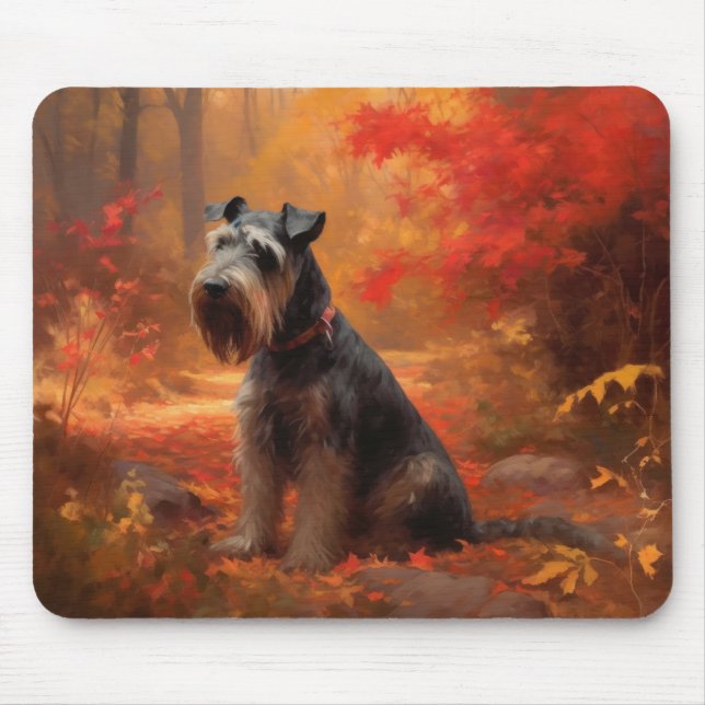 Schnauzer in Autumn Leaves Fall Inspire Mouse Mat (Front)