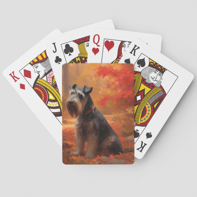 Schnauzer in Autumn Leaves Fall Inspire Playing Cards (Back)