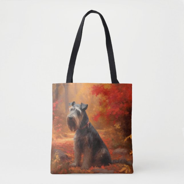 Schnauzer in Autumn Leaves Fall Inspire Tote Bag (Front)