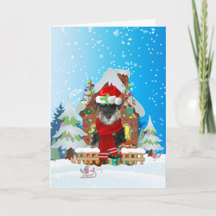 Schnauzer in snow with Christmas gifts Card
