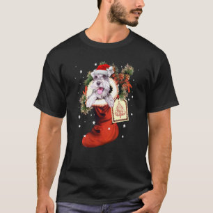 Schnauzer In Sock Christmas Santa Hat Xmas Dog Lov T-Shirt