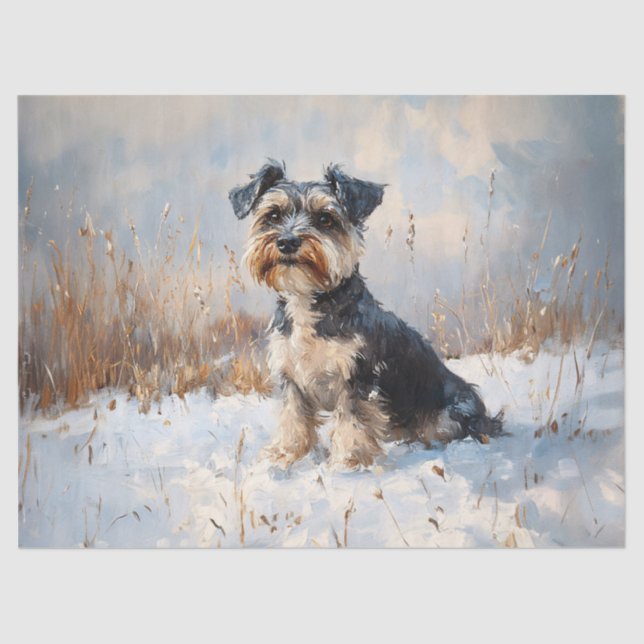 Schnauzer in the Winter Snow Decoupage Tissue Paper (Front)