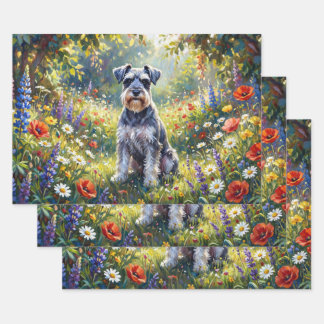 Schnauzer in Wildflower Meadow Decoupage Wrapping Paper Sheet