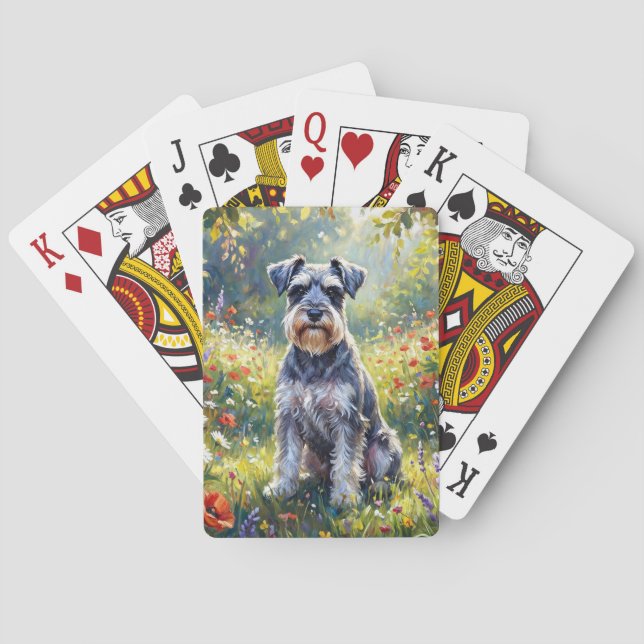 Schnauzer in Wildflower Meadow Playing Cards (Back)
