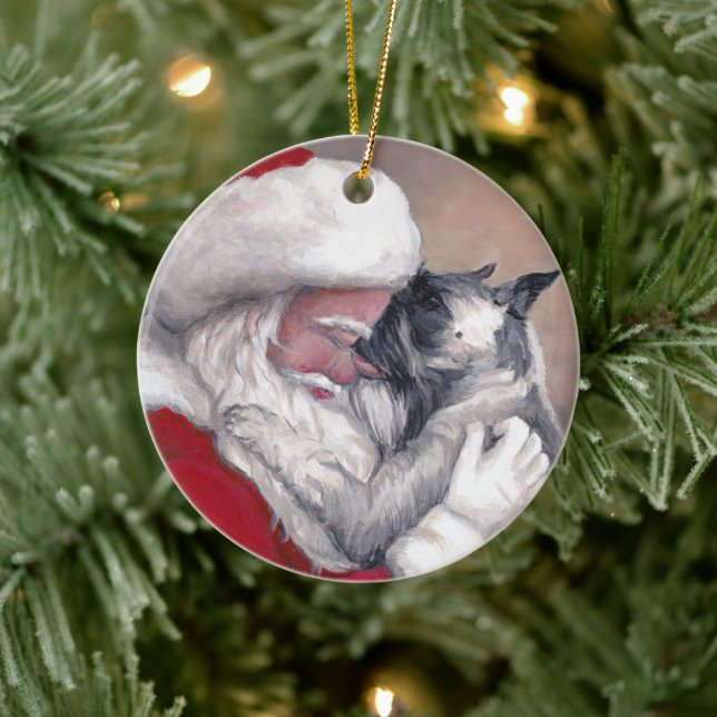 Schnauzer Kissing Santa Dog Art Christmas Ornament (Tree)