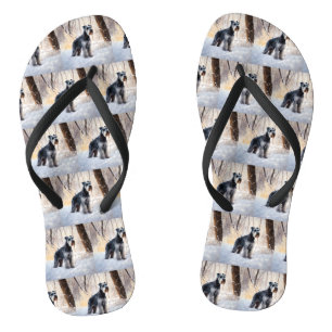 Schnauzer Let It Snow Christmas Flip Flops