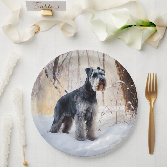 Schnauzer Let It Snow Christmas Paper Plate (Wedding)