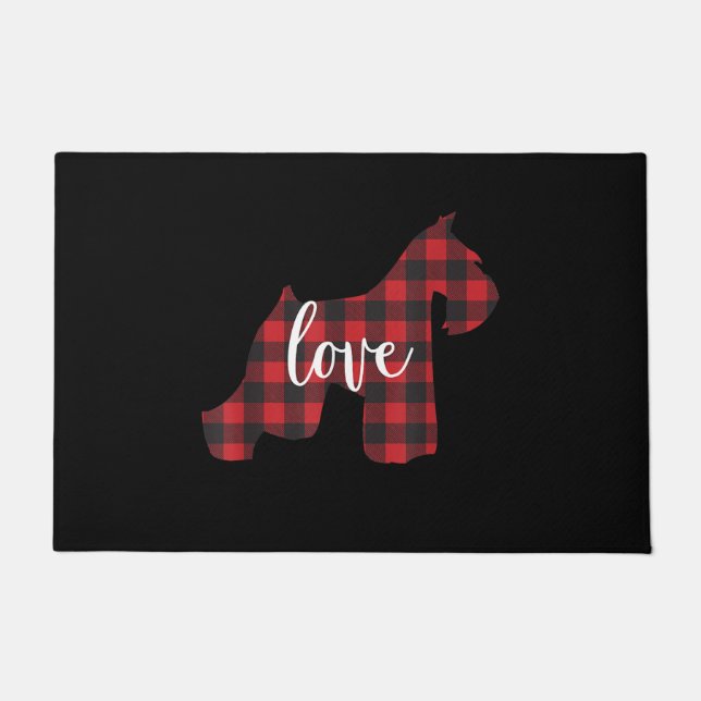 Schnauzer Lover | Buffalo Plaid Schnauzer Mum Love Doormat (Front)