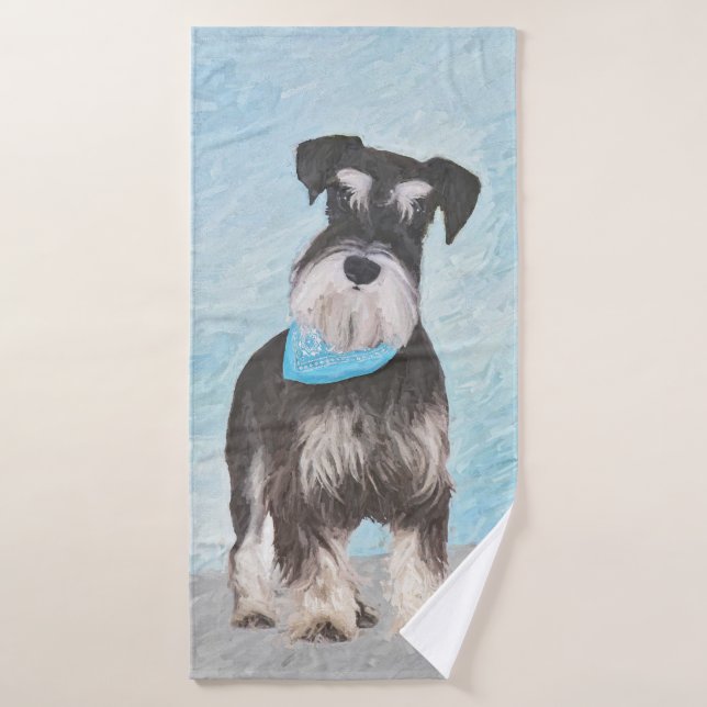 Schnauzer (Miniature) Painting - Cute Original Dog Bath Towel Set (Bath Towel)