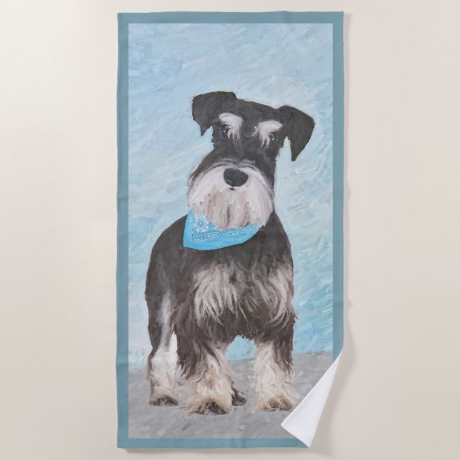 Schnauzer (Miniature) Painting - Cute Original Dog Beach Towel (Front)