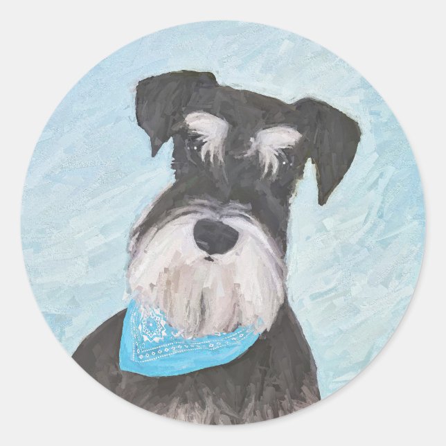 Schnauzer (Miniature) Painting - Cute Original Dog Classic Round Sticker (Front)