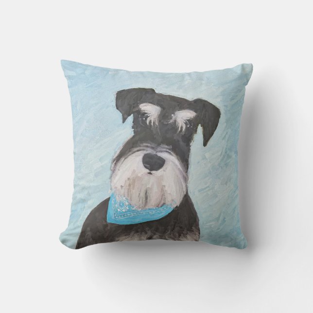 Schnauzer (Miniature) Painting - Cute Original Dog Cushion (Front)
