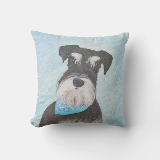 Schnauzer (Miniature) Painting - Cute Original Dog Cushion (Front)