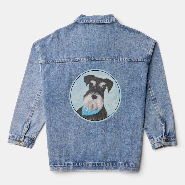 Schnauzer (Miniature) Painting - Cute Original Dog Denim Jacket (Back)