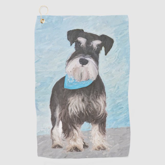 Schnauzer (Miniature) Painting - Cute Original Dog Golf Towel (Front)