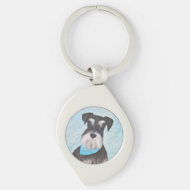 Schnauzer (Miniature) Painting - Cute Original Dog Key Ring (Front)