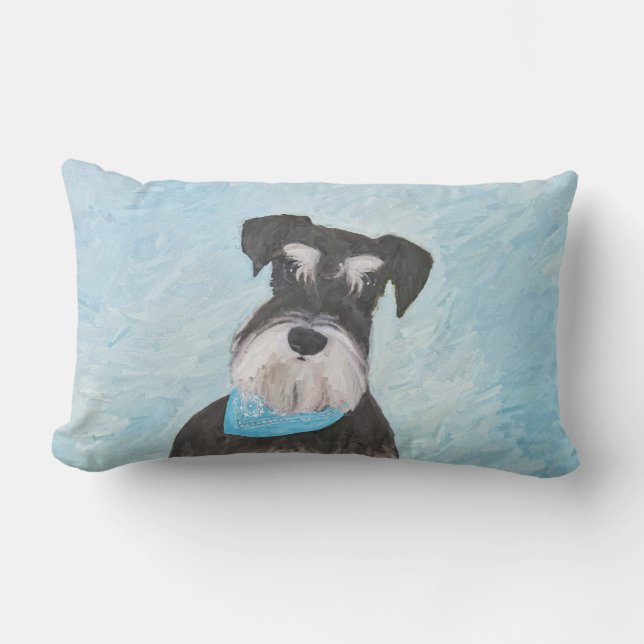 Schnauzer (Miniature) Painting - Cute Original Dog Lumbar Cushion (Front)