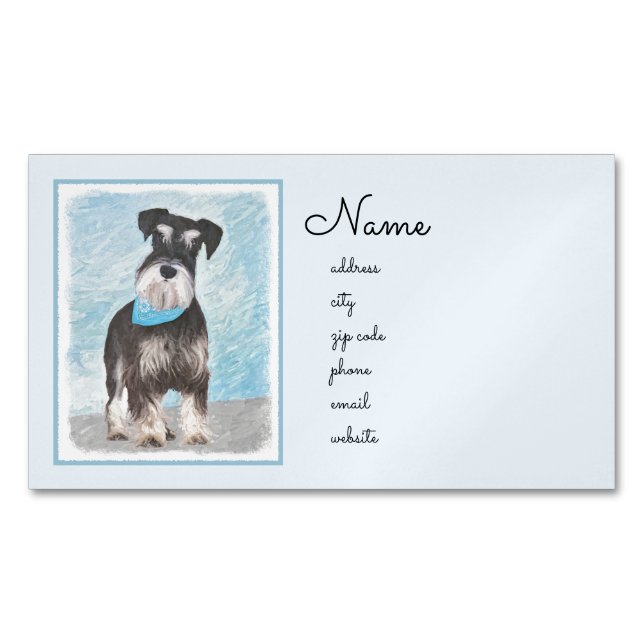 Schnauzer (Miniature) Painting - Cute Original Dog Magnetic Business Card (Front)