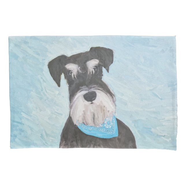 Schnauzer (Miniature) Painting - Cute Original Dog Pillowcase (Front)