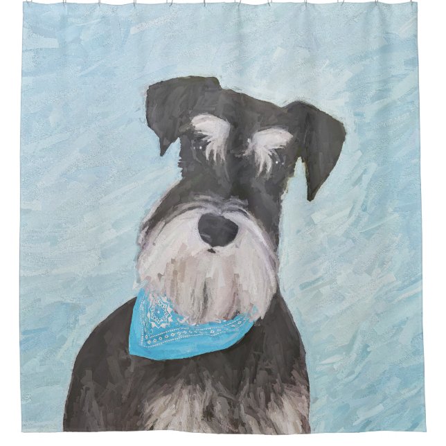 Schnauzer (Miniature) Painting - Cute Original Dog Shower Curtain (Front)