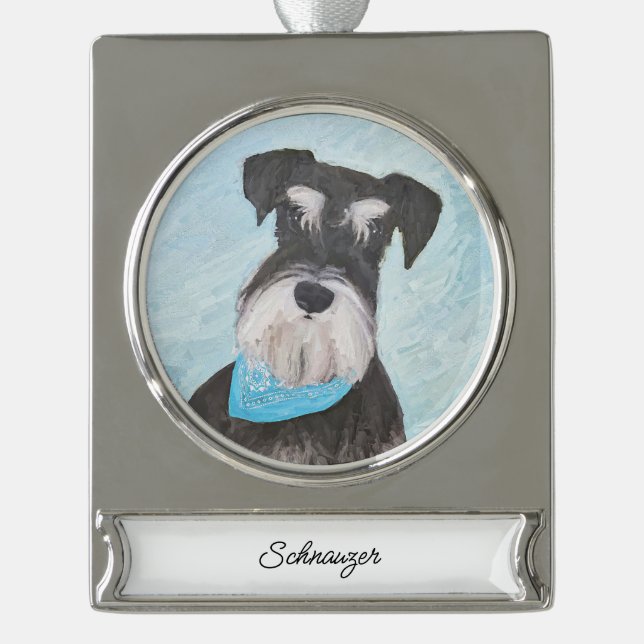 Schnauzer (Miniature) Painting - Cute Original Dog Silver Plated Banner Ornament (Front)