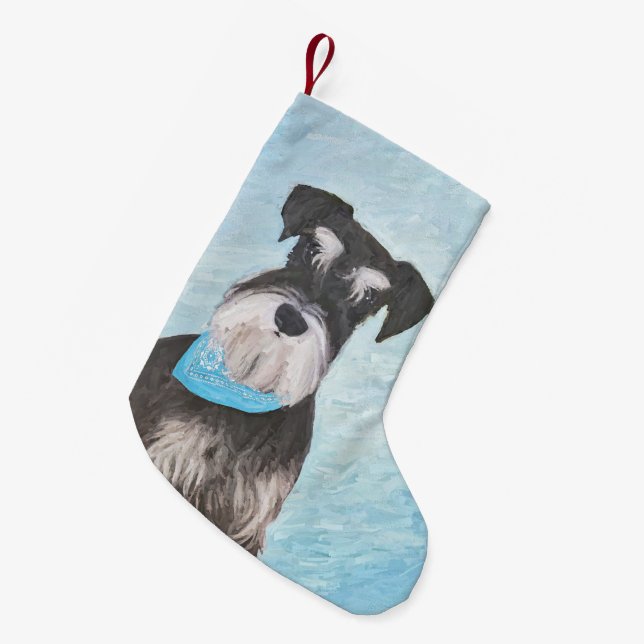 Schnauzer (Miniature) Painting - Cute Original Dog Small Christmas Stocking (Front (Hanging))