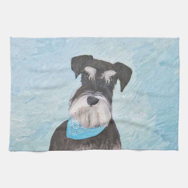 Schnauzer (Miniature) Painting - Cute Original Dog Tea Towel (Horizontal)