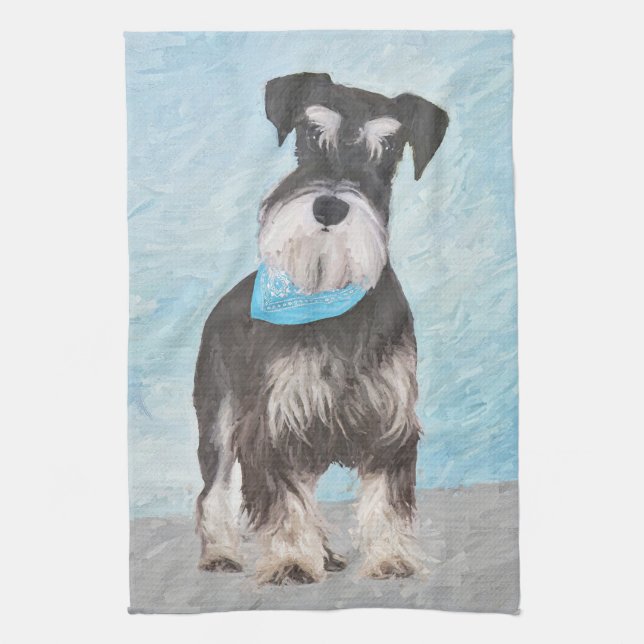 Schnauzer (Miniature) Painting - Cute Original Dog Tea Towel (Vertical)