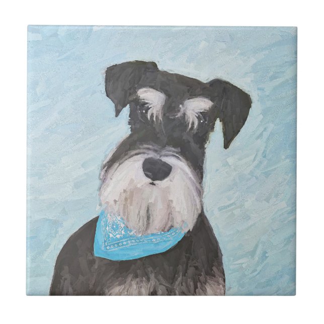 Schnauzer (Miniature) Painting - Cute Original Dog Tile (Front)
