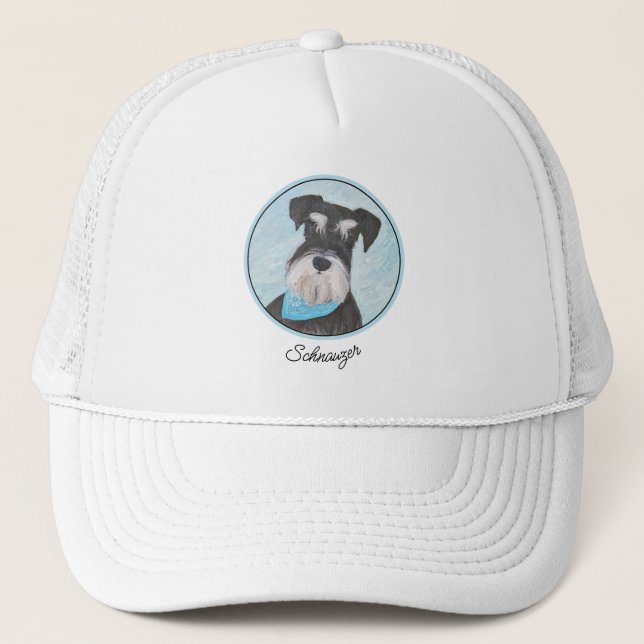Schnauzer (Miniature) Painting - Cute Original Dog Trucker Hat (Front)