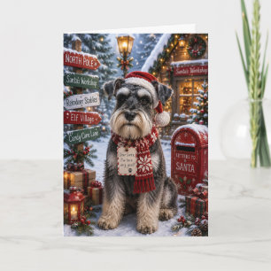 Schnauzer North Pole Christmas Village Holiday Dog Card