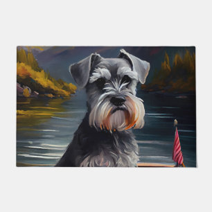 Schnauzer on a Paddle: A Scenic Adventure Doormat