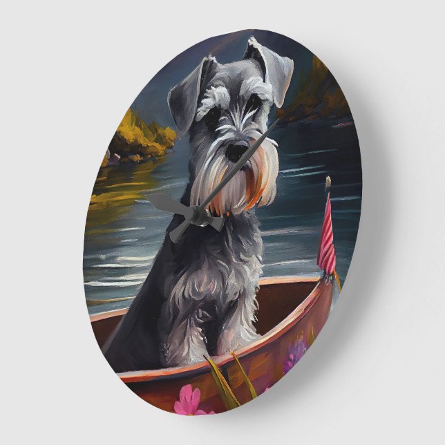 Schnauzer on a Paddle: A Scenic Adventure Large Clock (Angle)