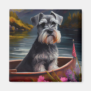 Schnauzer on a Paddle: A Scenic Adventure Magnet