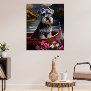 Schnauzer on a Paddle: A Scenic Adventure Poster