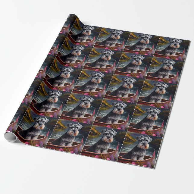Schnauzer on a Paddle: A Scenic Adventure Wrapping Paper (Unrolled)