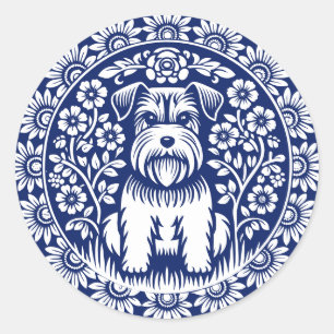 Schnauzer or Norfolk Terrier Charming Folk Art Classic Round Sticker