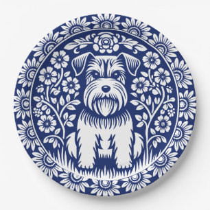Schnauzer or Norfolk Terrier Charming Folk Art Paper Plate
