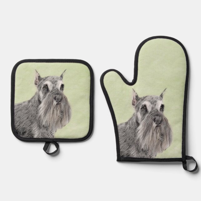 Schnauzer Painting Giant Standard Cropped Dog Art Oven Mitt & Pot Holder Set (Front)