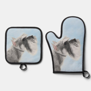 Schnauzer Painting Giant Standard Cropped Dog Art Oven Mitt & Pot Holder Set