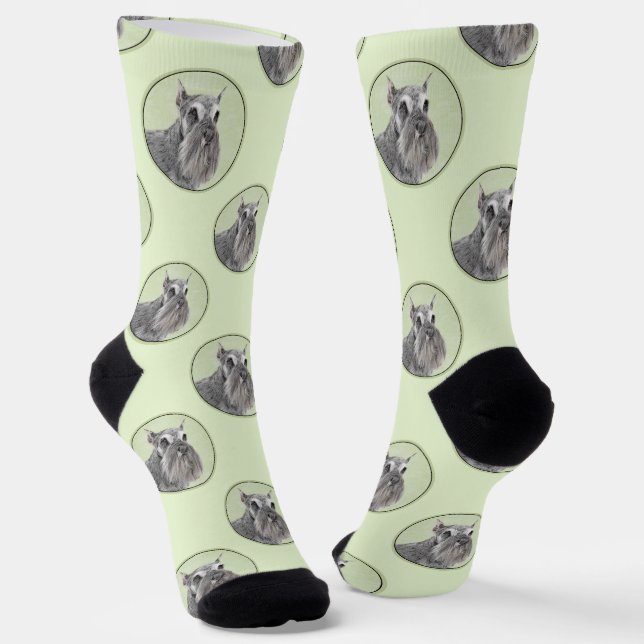 Schnauzer Painting Giant Standard Cropped Dog Art Socks (Angled)