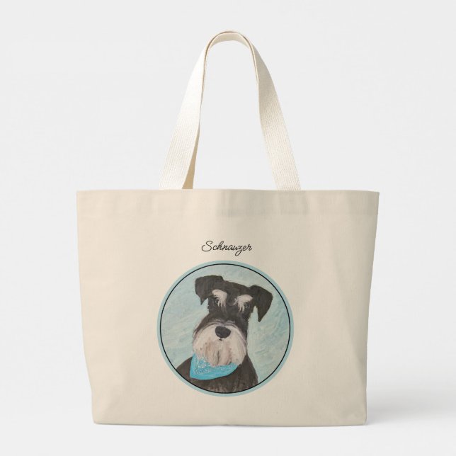 Schnauzer Painting Miniature Uncropped Pet Dog Art Large Tote Bag (Back)