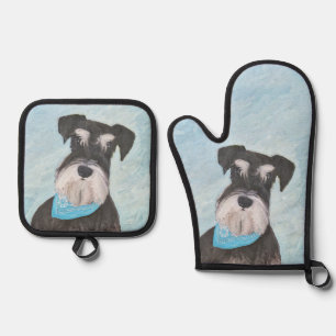 Schnauzer Painting Miniature Uncropped Pet Dog Art Oven Mitt & Pot Holder Set